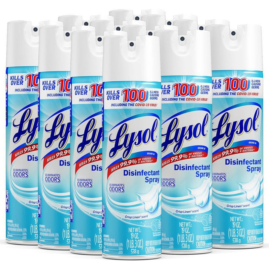 Lysol Crisp Linen Disinfectant Spray - For Multipurpose, Multi Surface - Spray - 19 fl oz (0.6 quart) - Crisp Linen Scent - Recommended For: Fungi Remover, Virus Remover, Bacteria Remover, Mold Remover, Mildew Remover - Easy to Use - Clear - 12 / Carton