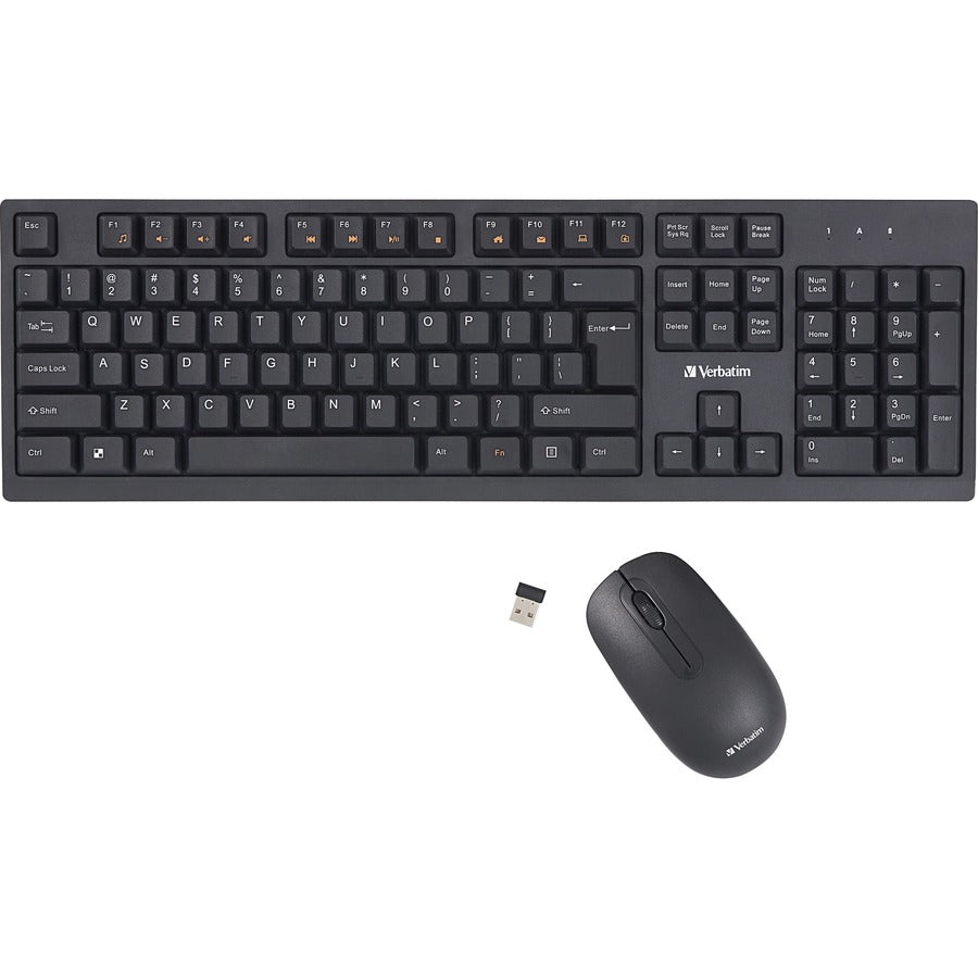 Verbatim Wireless Keyboard and Mouse Combo - USB Type A Wireless Bluetooth 2.40 GHz Keyboard - USB Type A Wireless Mouse - Optical - 1000 dpi - 3 Button - Multimedia Hot Key(s) - Symmetrical - AA, AAA - Compatible with Windows, Mac - 1 Each