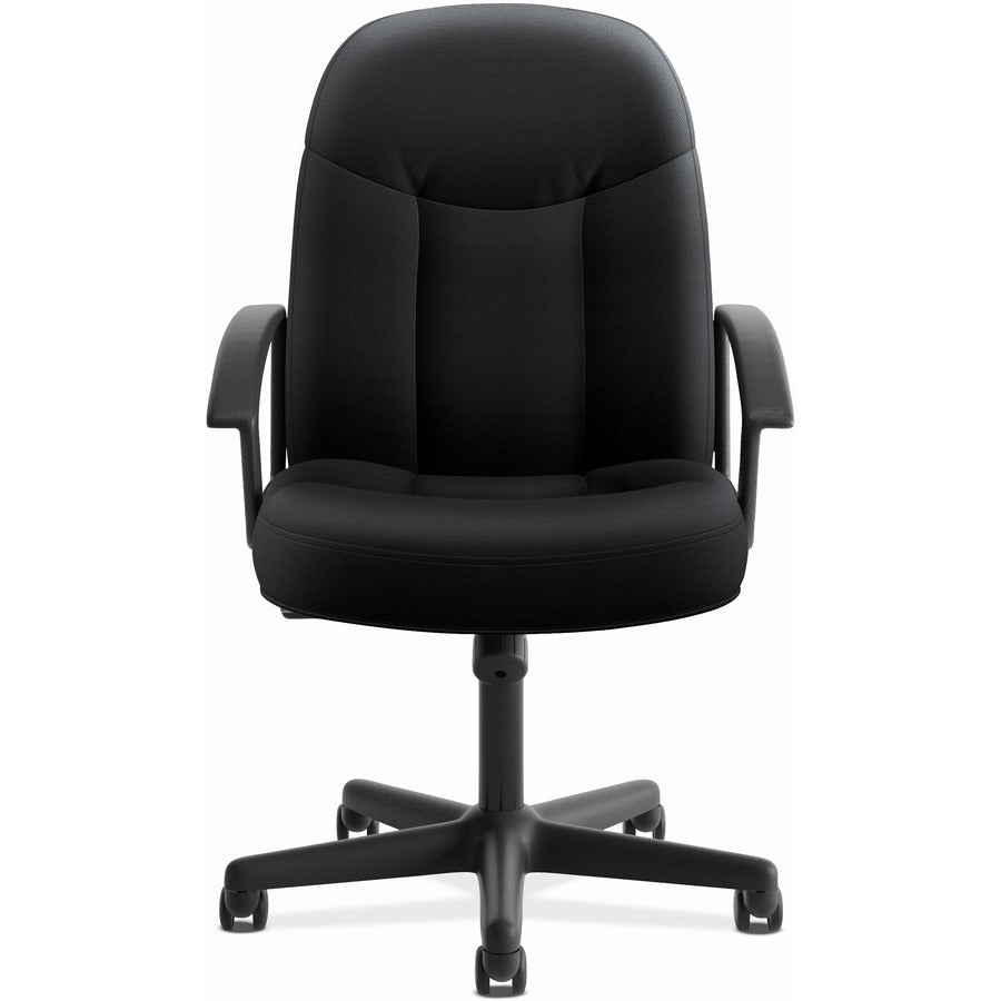 HON High-Back Executive Chair - Polyester Seat Material - Black Back Color - Polyester Back Material - Black Frame Color - High Back - 5-star Base - Armrest - 1 Each