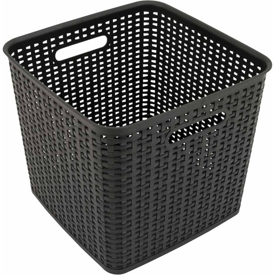 Advantus Extra Large Weave Bin, 1 Each - Sturdy, Easy to Clean, Handle - Black - Plastic - 1 Each