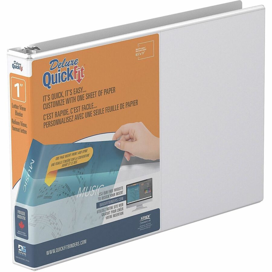 QuickFit 97110 Ring Binder - 1" Binder Capacity - Letter - 8 1/2" x 11" Sheet Size - 200 Sheet Capacity - 3 Ring - Fastener: Round Ring - Pocket: 2, Internal - Polypropylene - White - Recycled - PVC-free, Ink-transfer Resistant, Locking Ring, Antimicro...