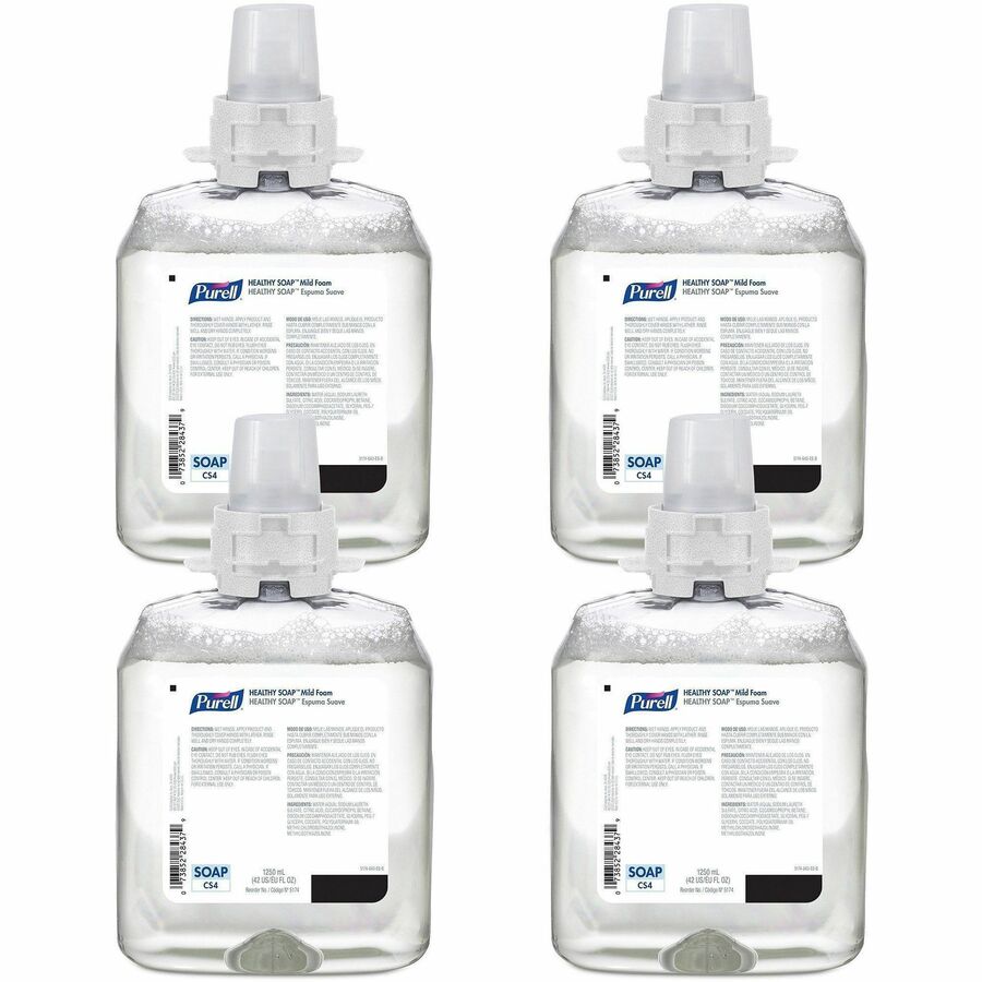 PURELL®, CS4 HEALTHY SOAP Mild Foam Refill - 1.32 quart - Dirt Remover, Kill Germs - Hand - Moisturizing - Dye-free, Fragrance-free - 4 / Carton