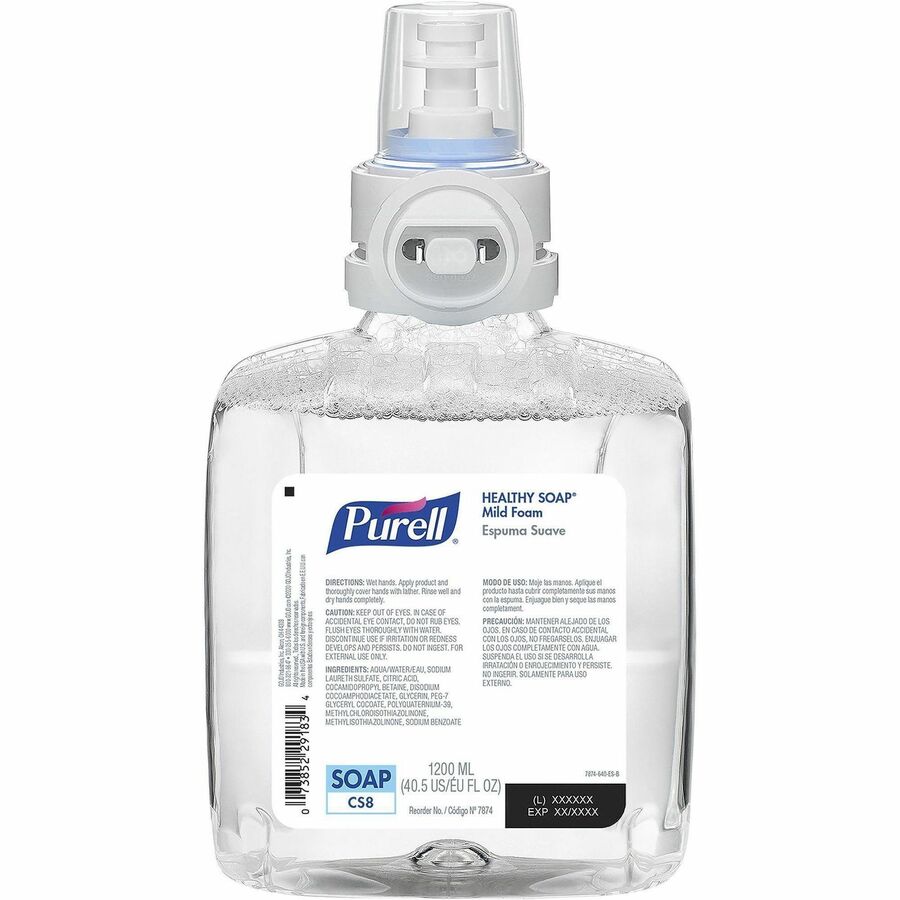 PURELL®, CS8 Refill HEALTHY SOAP Mild Foam - Fresh Fruit Scent - 1.27 quart - Dirt Remover, Kill Germs - Hand, Skin - Moisturizing - Dye-free, Fragrance-free, Bio-based - 2 / Carton