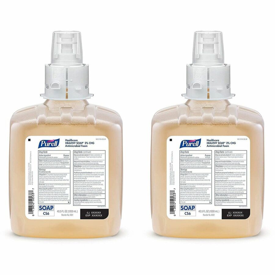 PURELL®, CS6 Healthcare HEALTHY SOAP 2% CHG Antimicrobial Foam - 1.32 quart - Kill Germs, Bacteria Remover - Hand, Hospital, Healthcare, Skin - Moisturizing - Non-irritating, Dye-free, Fragrance-free, Hygienic, Rich Lather - 2 / Carton