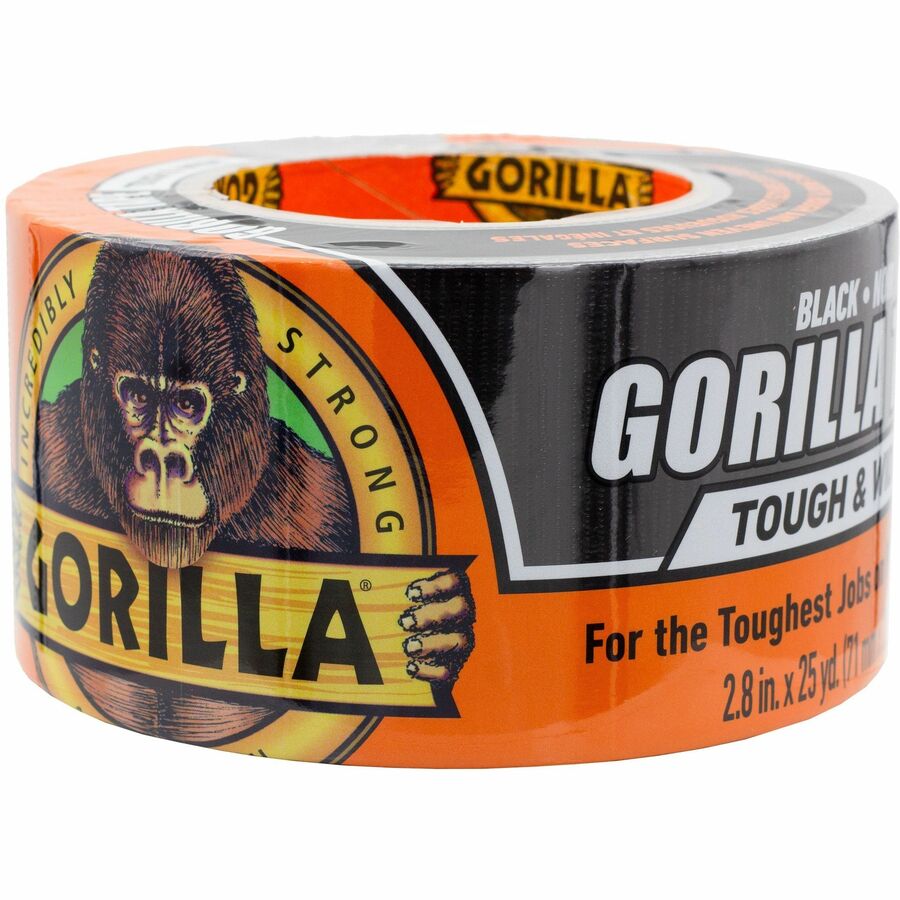Gorilla Tough & Wide Tape - 25 yd Length x 2.88" Width - Black - Weather Resistant, Moisture Resistant, UV Resistant, Temperature Resistant - For Project, Repairing, Indoor, Outdoor, Rough Surface, Wood, Stone, Stucco, Brick, Metal, Vinyl - 1 Roll
