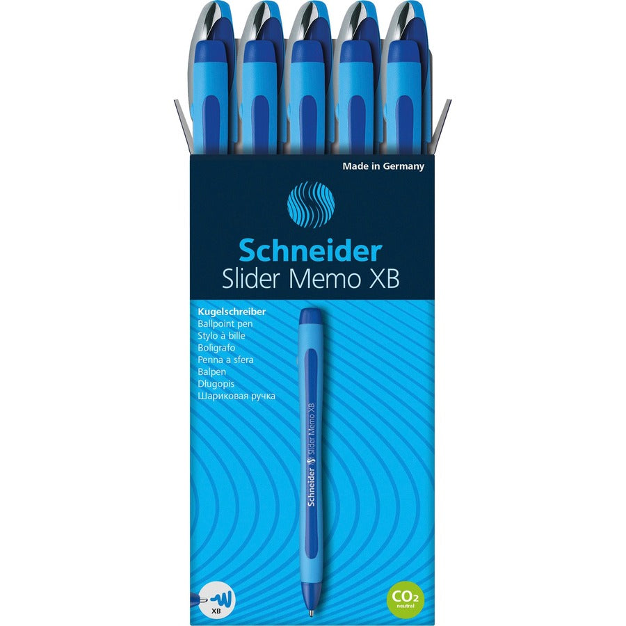 Schneider Slider Memo XB Ballpoint Pen - Blue Ink - Blue Rubberized, Light Blue Barrel - Stainless Steel Tip - 10 / Pack