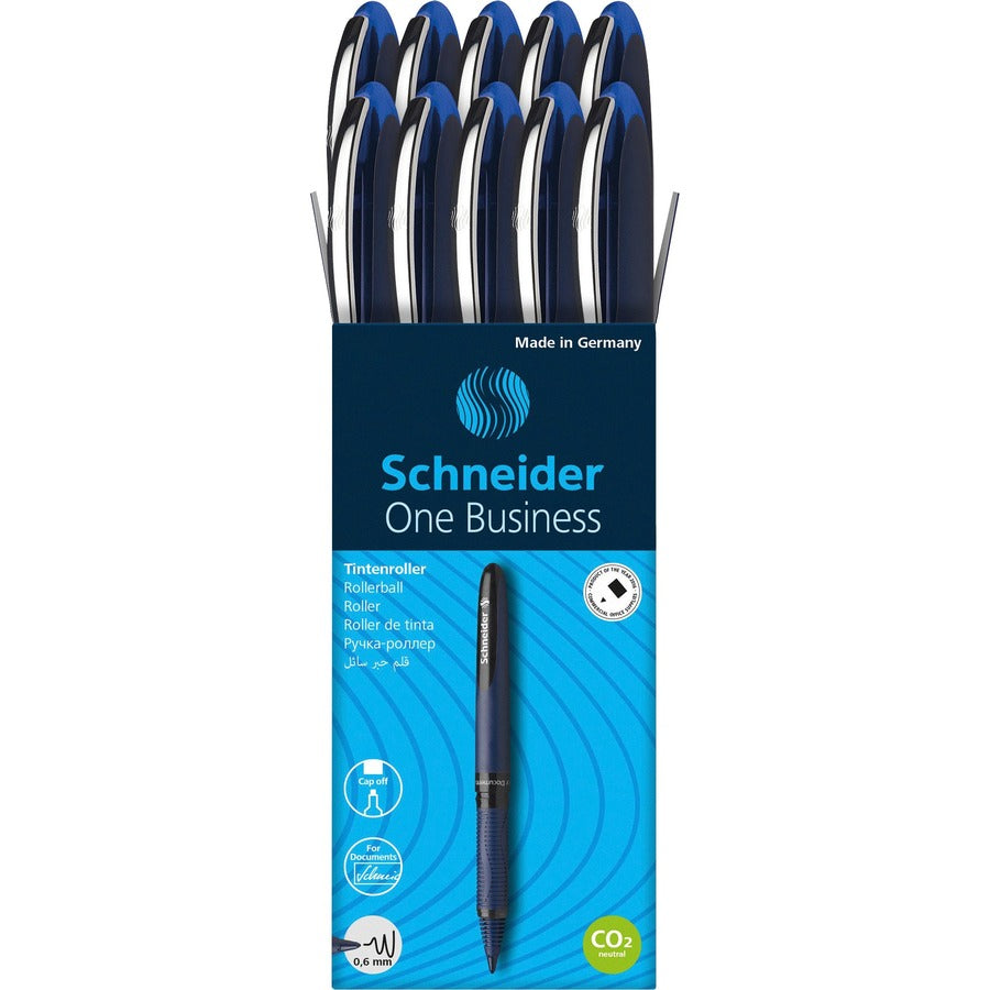 Schneider One Business Rollerball - Blue Ink - Blue, Dark Blue Barrel - 10 / Pack