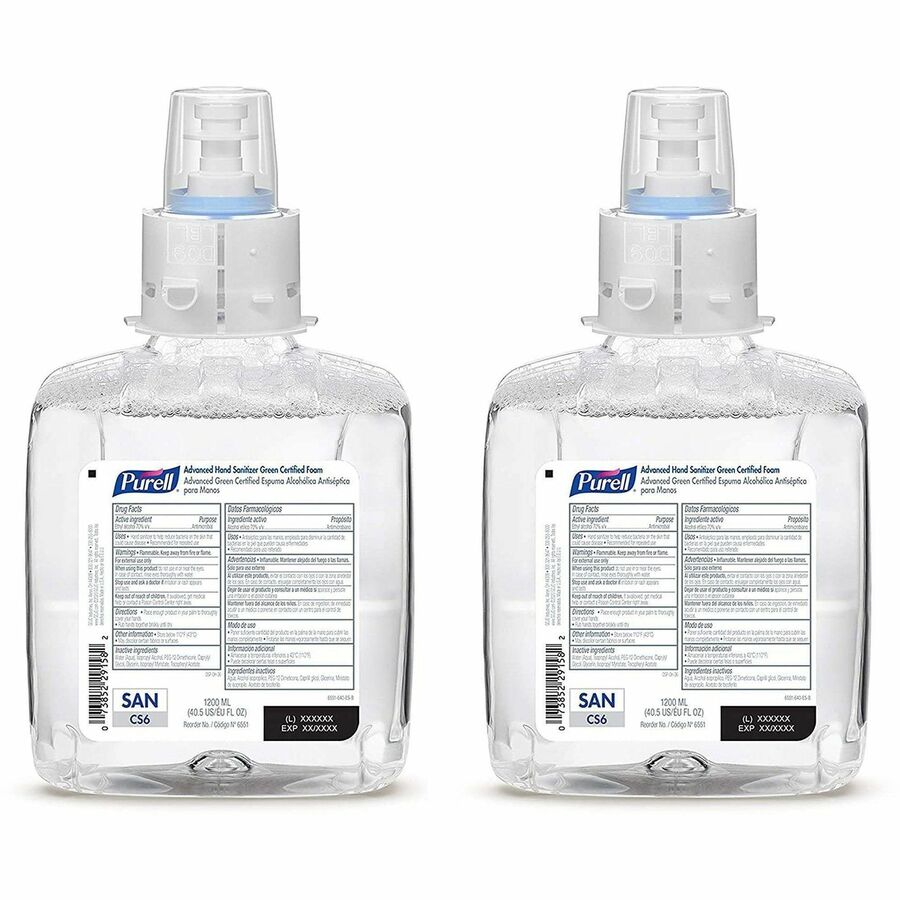 PURELL®, Hand Sanitizer Foam Refill - Fragrance-free Scent - 1.27 quart - Pump Bottle Dispenser - Kill Germs - Hand, Healthcare - Moisturizing - Hygienic, Bio-based, Dye-free - 2 / Carton