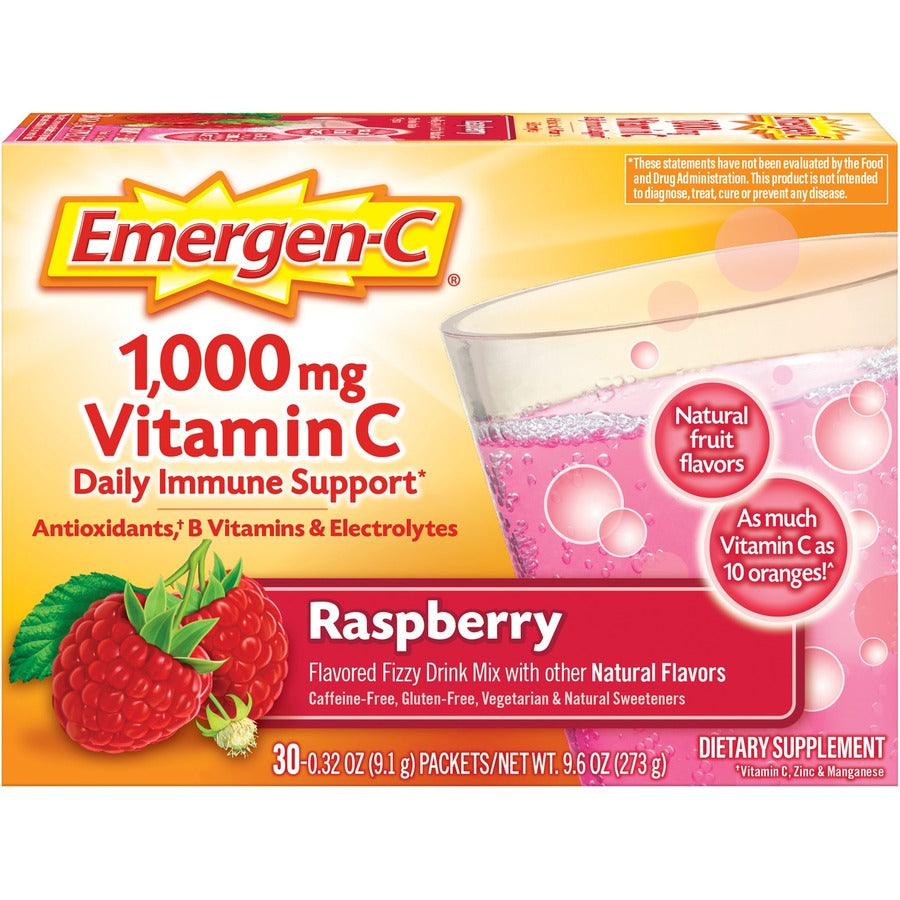 Emergen-C Raspberry Vitamin C Drink Mix - For Immune Support - Fruit, Raspberry - 30/Pack - 30 / Box