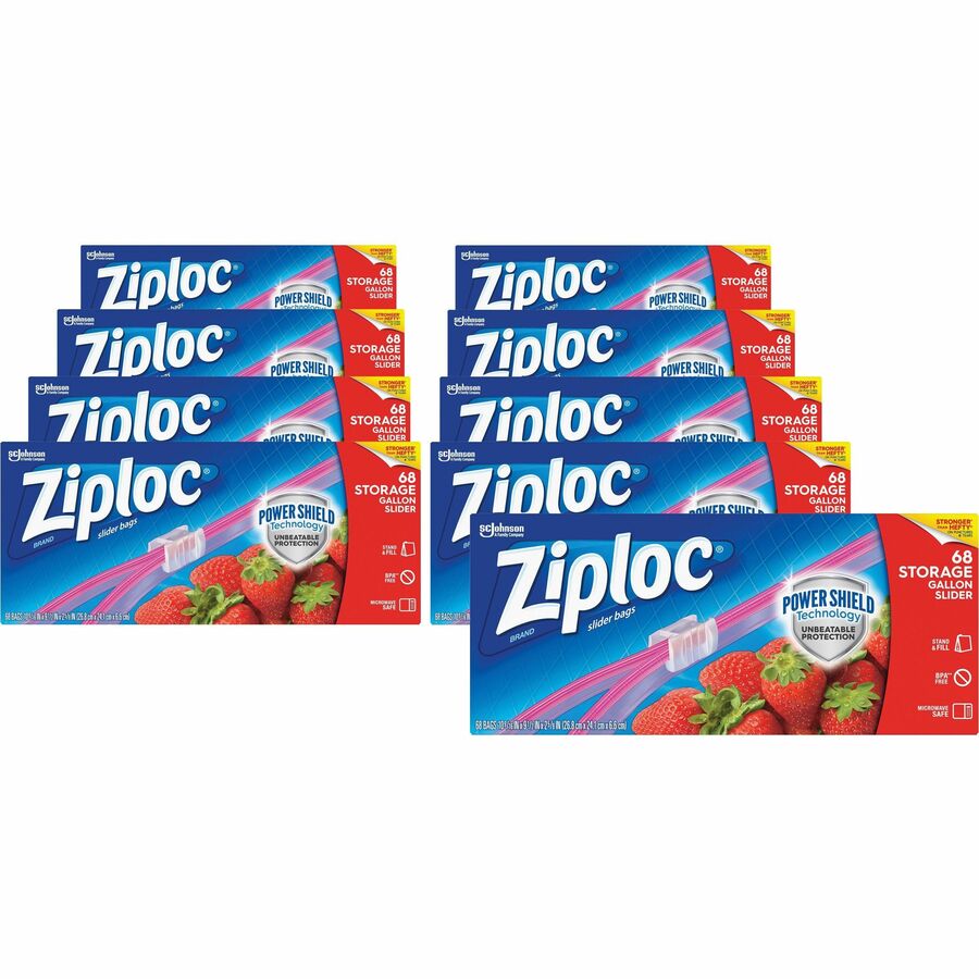 Ziploc®, Gallon Storage Slider Bags - Large Size - 1 gal Capacity - 9.50" Length x 10.56" Width - Sliding Closure - Blue - Food, Supplies - 68/Box - 9 / Carton