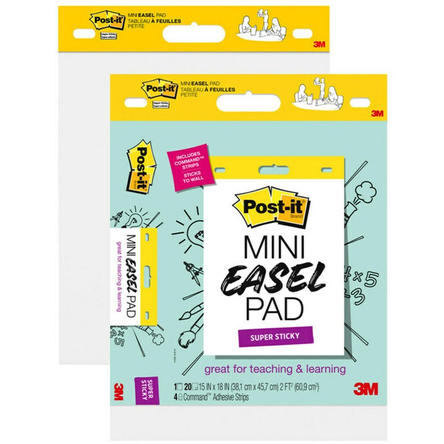 Post-it®, Post it Super Sticky Mini Easel Pad - 1 Subject(s) - 20 Sheets - Stapled - Portable, Self-stick, Bleed Resistant, Sturdy Back, Built-in Carry Handle - 2 / Pack