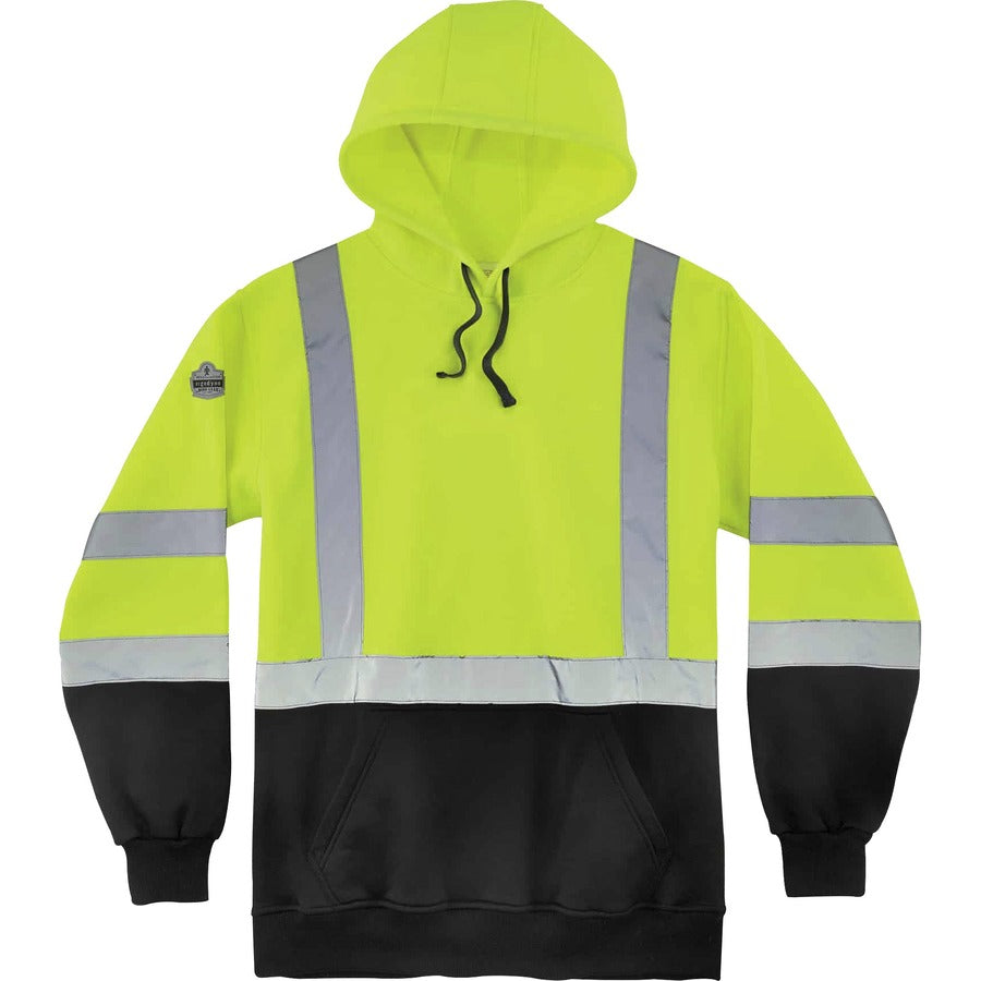Ergodyne Pullover Hi-Vis Hooded Sweatshirt - 4XL Size Pull Over - Hood Collar - Black, Lime - Polar Fleece