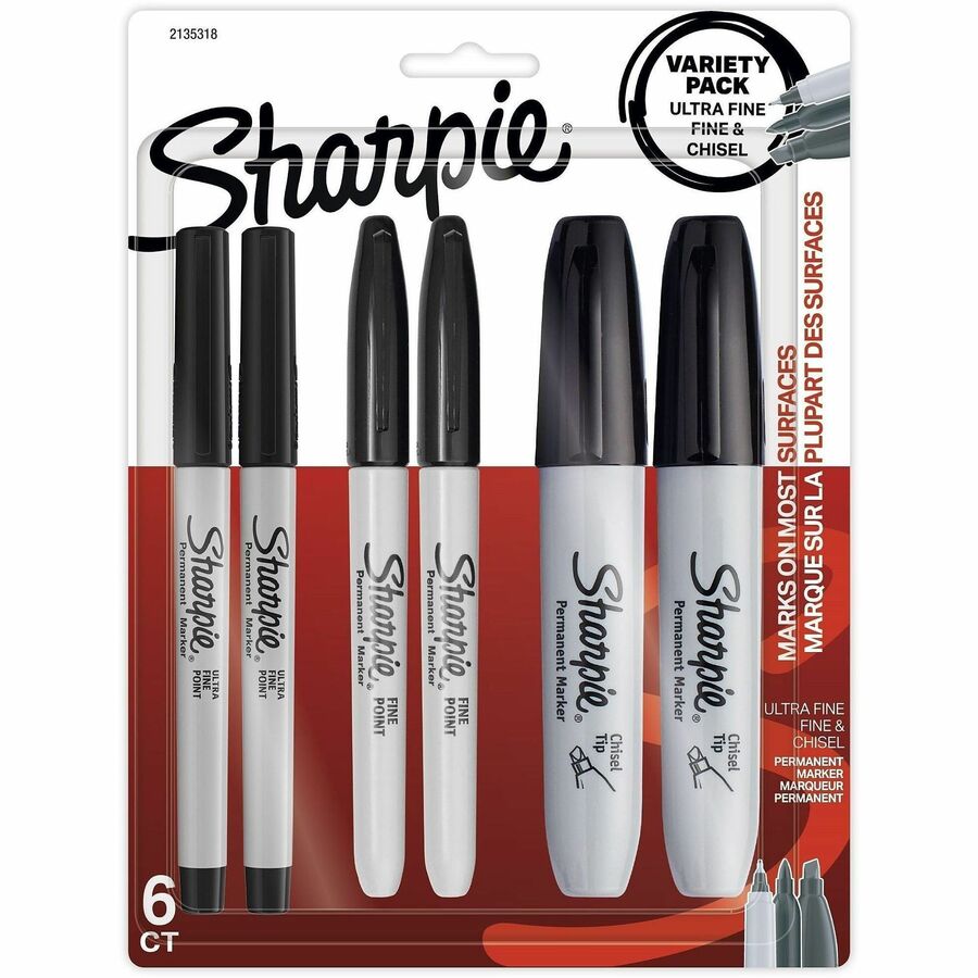 Sharpie 2135318 Permanent Marker - Black Ink - 6 / Pack