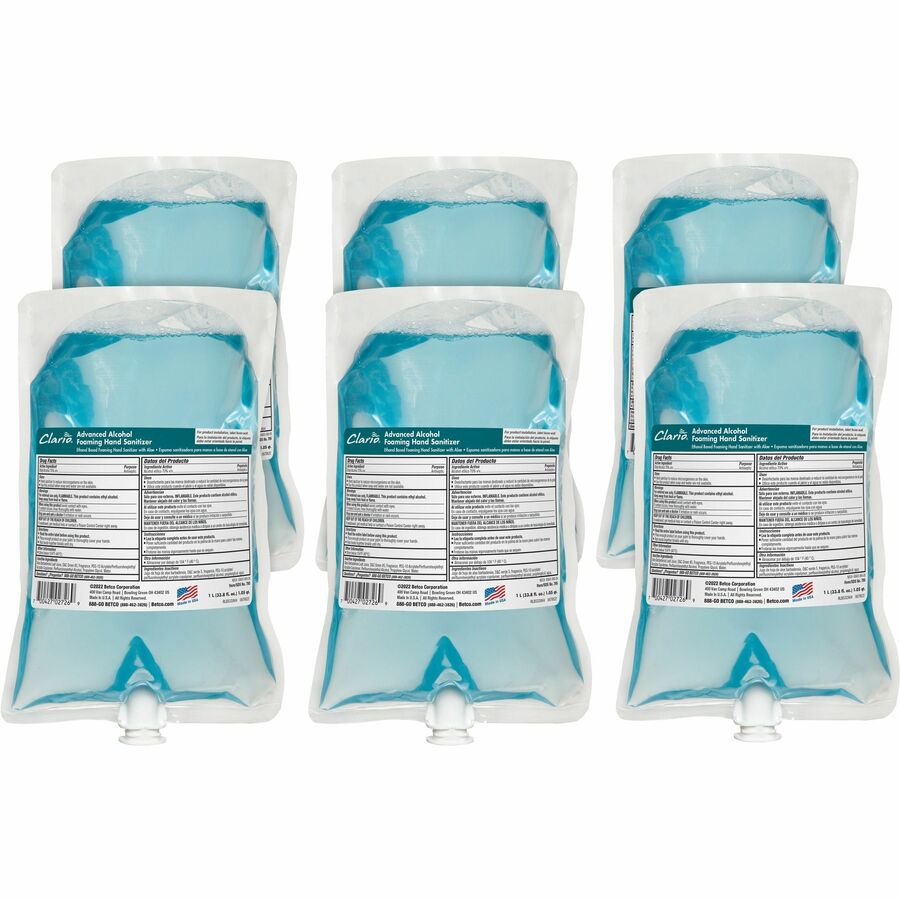 Betco Clario Hand Sanitizer Foam Refill - Citrus Scent - 1.06 quart - Kill Germs - Hand - Moisturizing - Light Blue - Residue-free, Anti-irritant, Non-drying, Non-sticky - 6 / Carton