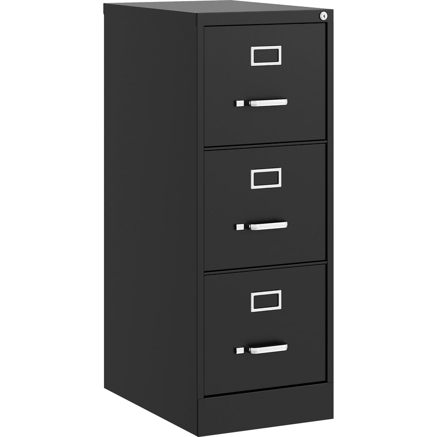 Lorell Fortress Series 22" Commercial-Grade Vertical File Cabinet - 15" Width x 22" Depth x 40.2" Height - 3 x Drawer(s) for File - Letter - Vertical - Ball-bearing Suspension, Removable Lock, Pull Handle, Wire Management - Black - Steel - Recycled