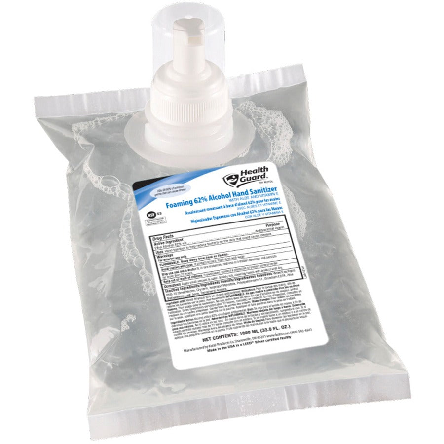 Health Guard Hand Sanitizer Foam - Alcohol Scent - 1.06 quart - Kill Germs - Multipurpose, Hand - Moisturizing - Clear - Fast Acting, Dye-free, Fragrance-free, No Rinse - 6 / Carton