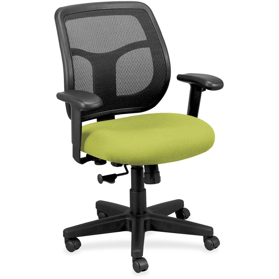 Eurotech Apollo Synchro Mid-Back Chair - Apple Green Seat Color - Fabric Seat Material - Black Back Color - Mesh Back Material - Black Frame Color - Mid Back - 5-star Base - Dillon Apple Green - Armrest - 1 Each