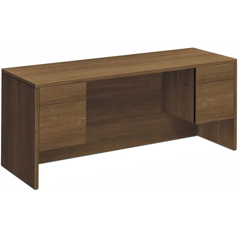 HON H10543 Pedestal Credenza - 29.5" Height x 72" Width x 24" Depth - Total Drawer(s): 4 - Double Pedestal - Flat Edge - Finish: Laminate, Pinnacle - Kneespace, Modesty Panel, Lockable Drawer, Key Lock, Cord Management, Leveling Glide, Built-in Hangrai...