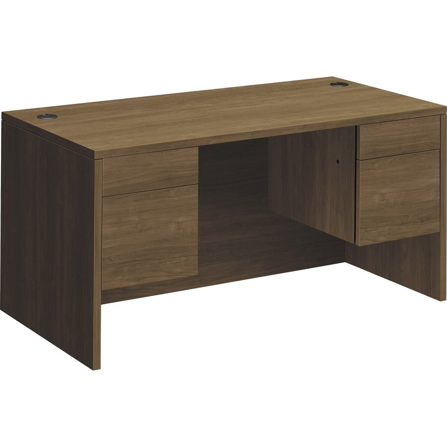 HON H10573 Double Pedestal Desk - 29.5" Height x 60" Width x 30" Depth - Total Drawer(s): 4 - Double Pedestal - Flat Edge - Finish: Pinnacle, Laminate - Rugged, Scratch Resistant, Spill Resistant, Stain Resistant, Durable, Handle, Modesty Panel, Reinfo...