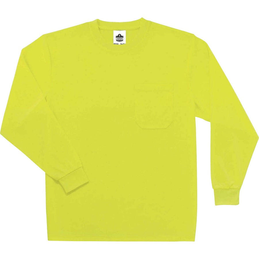 Ergodyne 8091 Non-Certified Long Sleeve T-Shirt - Large Size - Polyester - Lime