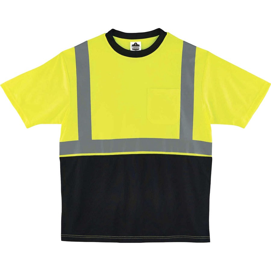 Ergodyne 8289BK Type R Class 2 Front T-Shirt - 2XL Size - Polyester - Lime, Black