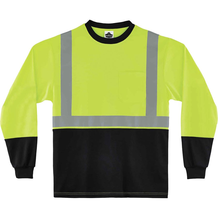 Ergodyne 8281BK Type R Class 2 Front Long Sleeve T-Shirt - Medium Size - Polyester - Lime, Black