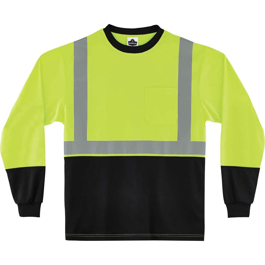 Ergodyne 8281BK Type R Class 2 Front Long Sleeve T-Shirt - Large Size - Polyester - Lime, Black