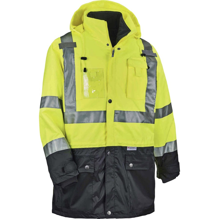 Ergodyne 8388 Type R Class 3/2 Thermal Jacket Kit - Medium - Dirt Protection - Zipper Closure - Polyurethane, 300D Oxford Polyester, Thinsulate - Lime - Breathable, Pocket, Front Pocket, Reflective, Mic Tab, Weather Proof, Inset Hood, Cell Phone Pocket...