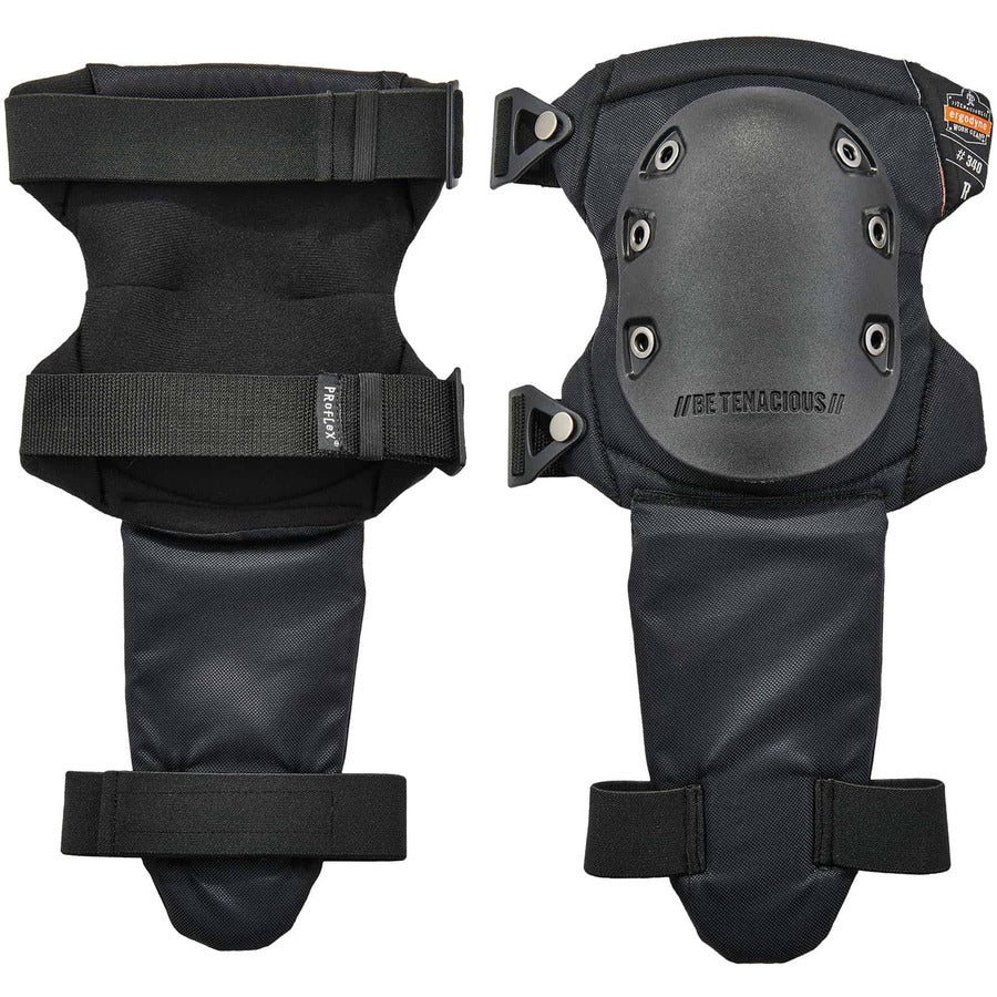 Ergodyne ProFlex 340 Cap Slip-Resistant Knee Pads with Shin Guard - Black - Rubber, 840D Nylon, Nitrile Butadiene Rubber (NBR) Foam - 2 / Pair