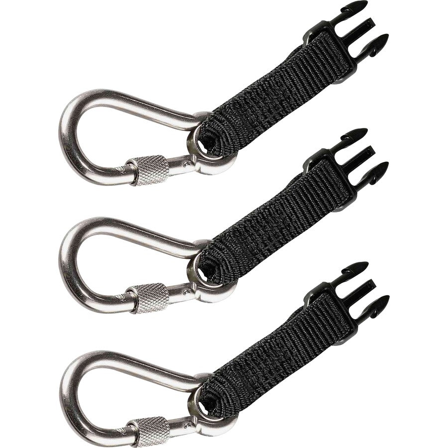 Ergodyne 3025 Retractable Tool Lanyard Accessory Pack - SS Carabiner Attachments - 1 lb Load Capacity - Standard - Carabiner Attachment - 1.5" Height x 7" Width x 5.3" Length - Black - Stainless Steel - 3 / Pack