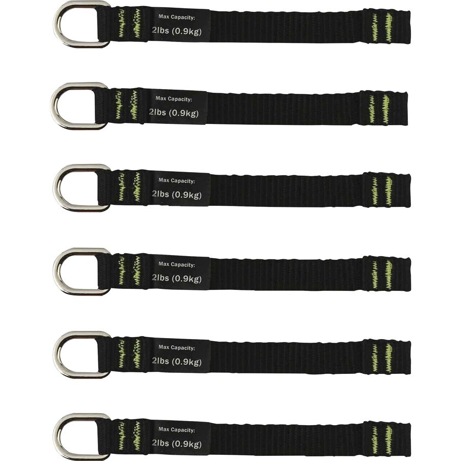 Ergodyne 3700 Web Tool Tether Attachment - D-Ring Tool Tails - 2lbs (6-Pack) - 9.5" Height x 0.3" Width - Black - 6 / Pack