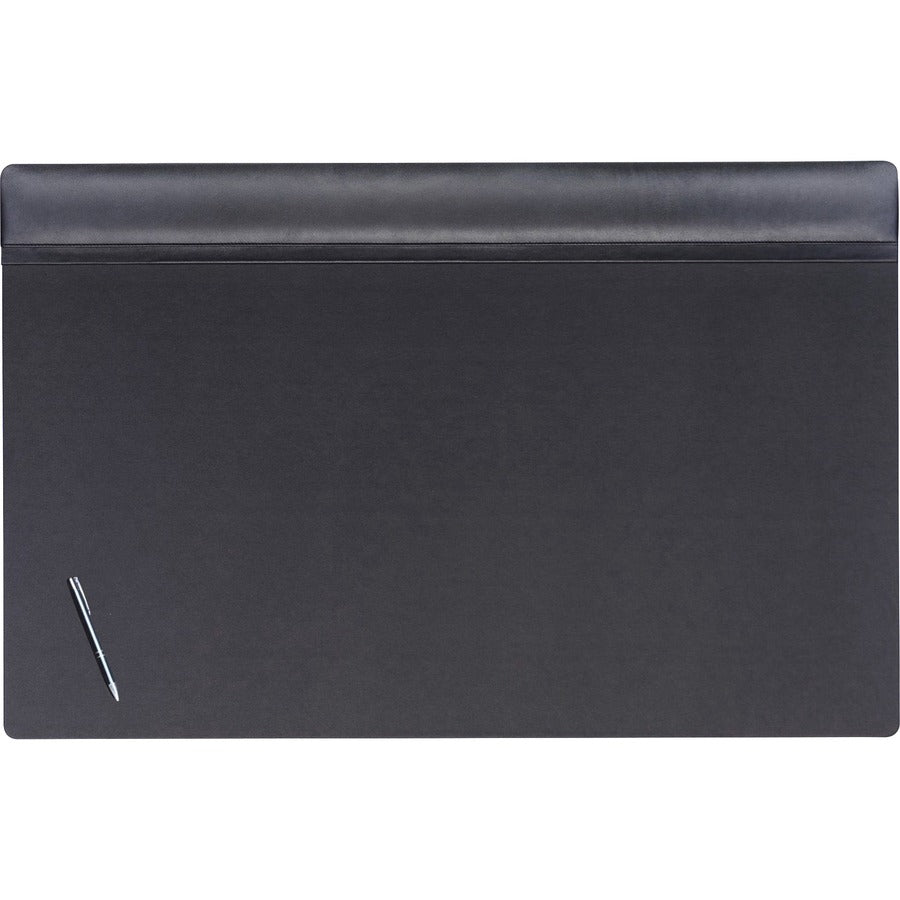 Dacasso Leather Top-Rail Desk Pad - Rectangular - 38" Width - Top Grain Leather, Leatherette, Velveteen - Black