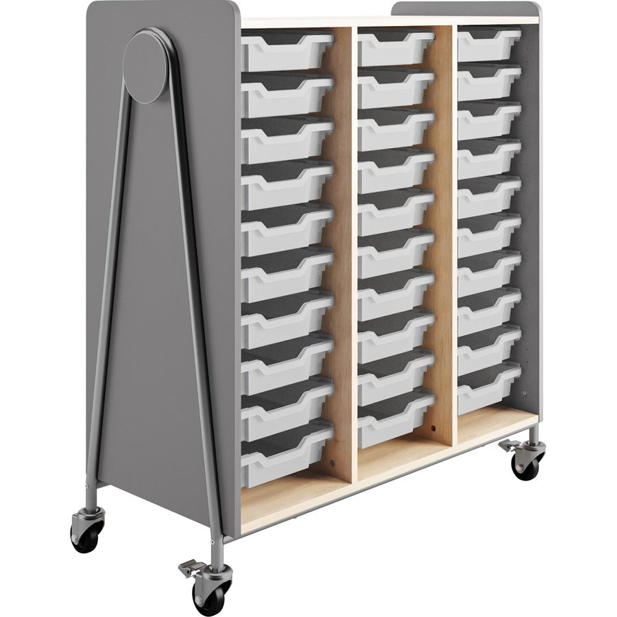 Safco Whiffle Typical Triple Rolling Storage Cart - 330 lb Load Capacity - 4 Casters - 3" Caster Size - Laminate, Particleboard, Polyvinyl Chloride (PVC), Metal, Thermofused Laminate (TFL) - 43.25" Width x 19.75" Depth x 48" Height - Steel Frame - Gray...