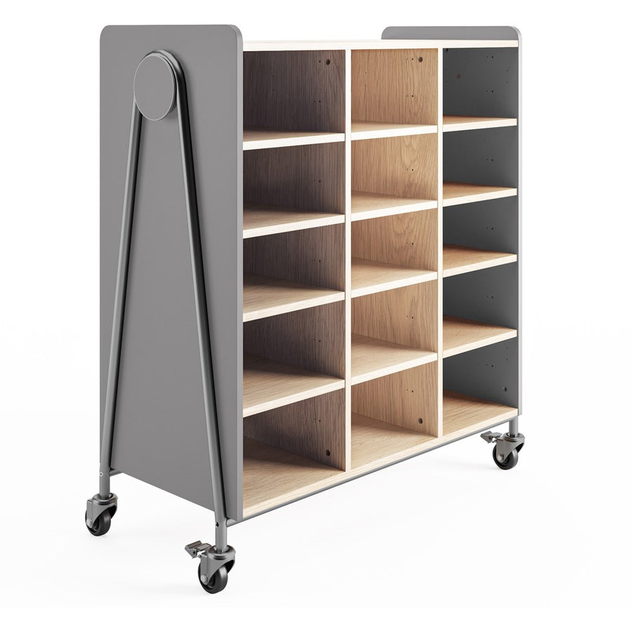 Safco Whiffle Typical Triple Rolling Storage Cart - 12 Shelf - 540 lb Load Capacity - 4 Casters - 3" Caster Size - Laminate, Particleboard, Polyvinyl Chloride (PVC), Metal, Thermofused Laminate (TFL) - 43.25" Width x 19.75" Depth x 48" Height - Steel F...