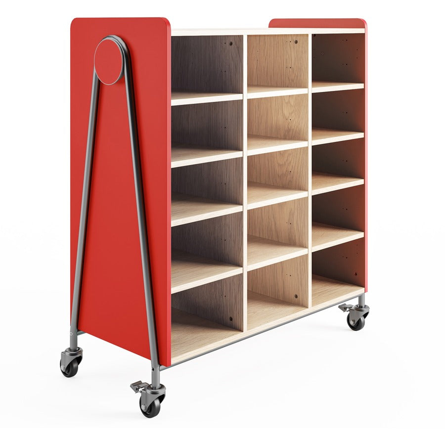 Safco Whiffle Typical Triple Rolling Storage Cart - 12 Shelf - 540 lb Load Capacity - 4 Casters - 3" Caster Size - Laminate, Particleboard, Polyvinyl Chloride (PVC), Metal, Thermofused Laminate (TFL) - 43.25" Width x 19.75" Depth x 48" Height - Steel F...