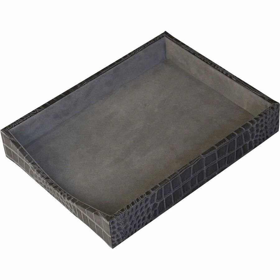 Protacini Castlerock Gray Italian Patent Leather Front-Load Letter Tray - Compartment Size : 9.25" x 12.25" - Desktop - Front Loading - Castlerock Gray - Italian Leather, Velveteen, Suede - 1 Each