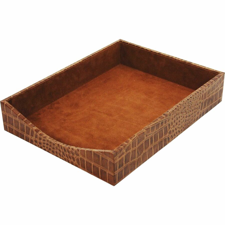 Protacini Cognac Brown Italian Patent Leather Front-Load Letter Tray - Compartment Size : 9.25" x 12.25" - Desktop - Front Loading - Cognac Brown - Italian Leather, Velveteen, Suede - 1 Each