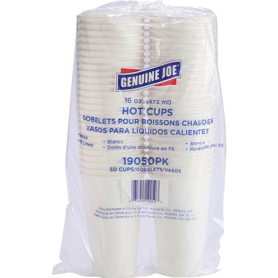 Genuine Joe 16 oz Disposable Hot Cups - 16 fl oz - White - Polyurethane - Coffee, Hot Drink, Picnic, Company, Tea, Hot Chocolate, Beverage/ - 50 / Pack
