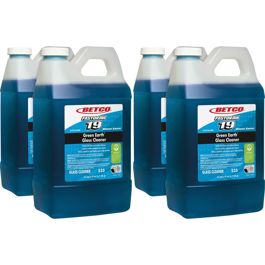 Betco Green Earth FastDraw 19 Glass Cleaner - Concentrate - 67.2 fl oz (2.1 quart) - Pleasant Scent - Streak-free, Non-scratching, Fog-free, Fragrance-free, Butyl-free, Ammonia-free, Non-toxic, Haze-free - Blue - 4 / Carton