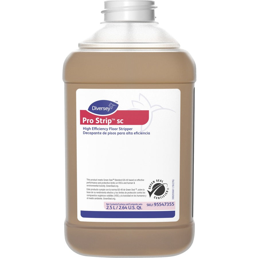 Diversey Pro Strip SC High Efficiency Floor Stripper - Concentrate - 84.5 fl oz (2.6 quart) - Solvent Scent - Low Odor, No-mess, Non Ammoniated, Butyl-free - Amber Bottle - 2 / Carton