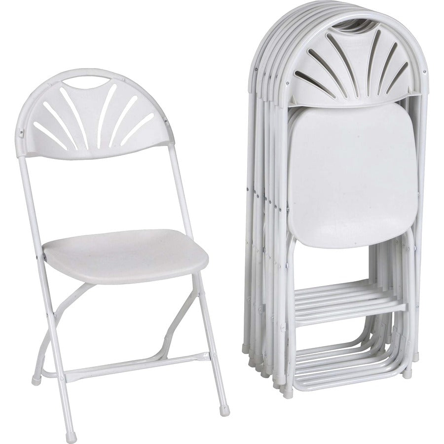Dorel Zown Premium Fan Back Folding Chair - White Seat Color - White Back Color - Polyethylene Back Material - White Frame Color - Powder Coated Steel Frame Material - Four-legged Base - 8 / Carton