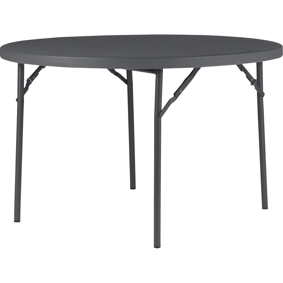 Dorel Zown Commercial Round Blow Mold Fold Table - Round Top - 4 Legs - 750 lb Capacity - 48" Table Top Diameter - 29.30" Height - Gray - High-density Polyethylene (HDPE), Resin - 1 Each