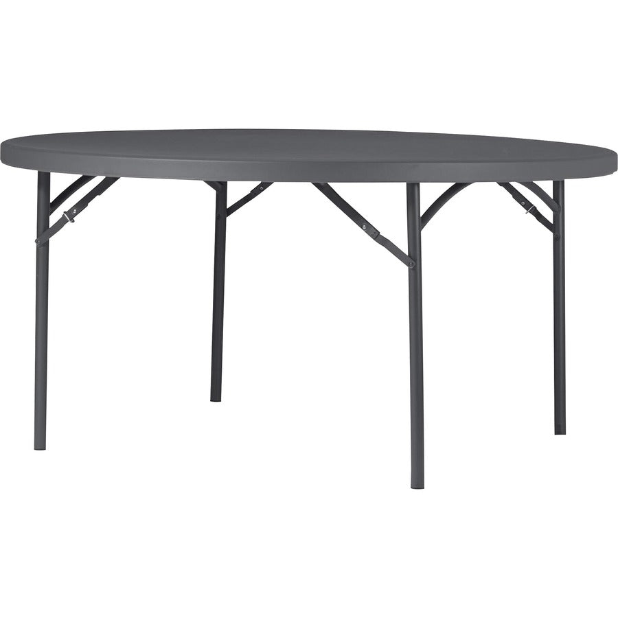 Dorel Zown Commercial Round Blow Mold Fold Table - Round Top - 4 Legs - 750 lb Capacity - 60" Table Top Diameter - 29.20" Height - Indoor, Outdoor, Conferencing, Commercial, Wedding - Gray - High-density Polyethylene (HDPE), Resin - 1 Each