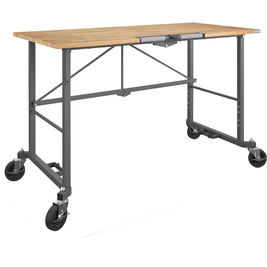 Cosco Smartfold Portable Work Desk Table - Four Leg Base - 4 Legs - 400 lb Capacity - 14.50" Table Top Width x 25.51" Table Top Depth - 55.25" Height - Assembly Required - Gray - Steel - Hardwood Top Material - 1 Each