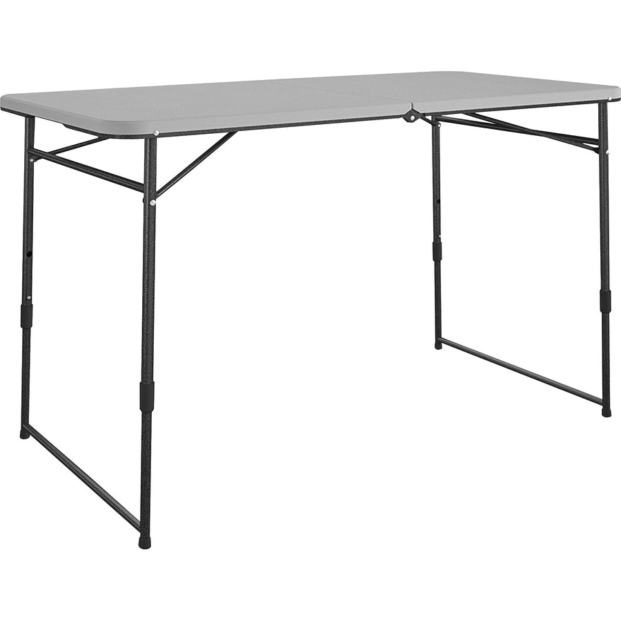 Cosco Fold Portable Indoor/Outdoor Utility Table - 200 lb Capacity - Height Adjustable - 48" Table Top Width x 24" Table Top Depth - 28" Height - Gray - Steel, Resin - 1 Each