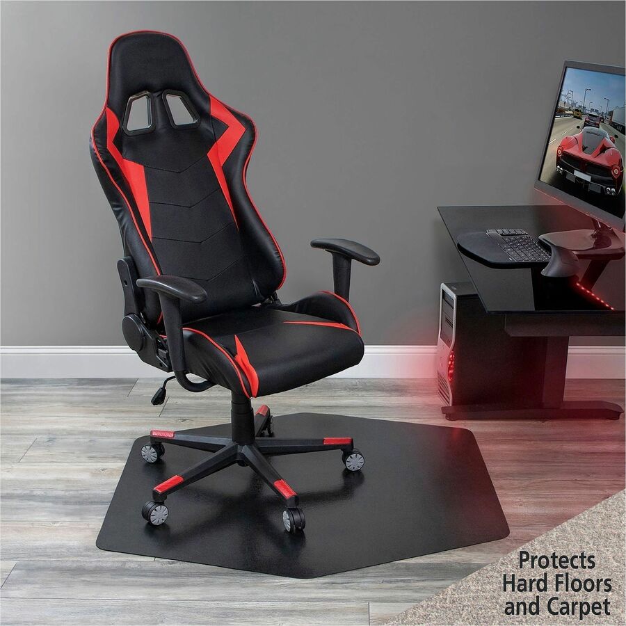 ES ROBBINS Game Zone Chair Mat - Medium Pile Carpet, Hard Floor - 46" Length x 42" Width - Hexagon - Vinyl - Black - 1 Each