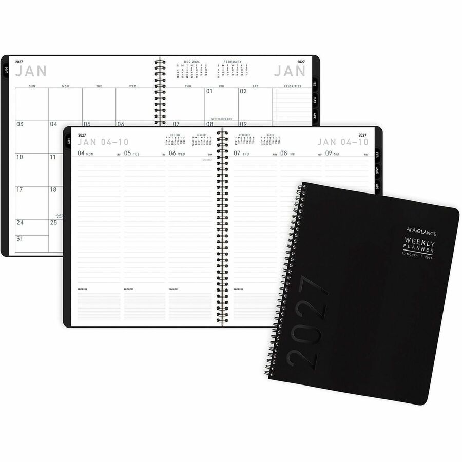 At-A-Glance Contemporary Lite Planner - Large - Monthly, Weekly - 12 Month - January 2027 to December 2027 - 8:00 AM to 5:30 PM - Monday - Friday - 1 Week, 1 Month Double Page Layout - 8 1/4" x 11" Sheet Size - White Sheet - Wire Bound - Black - Paper...