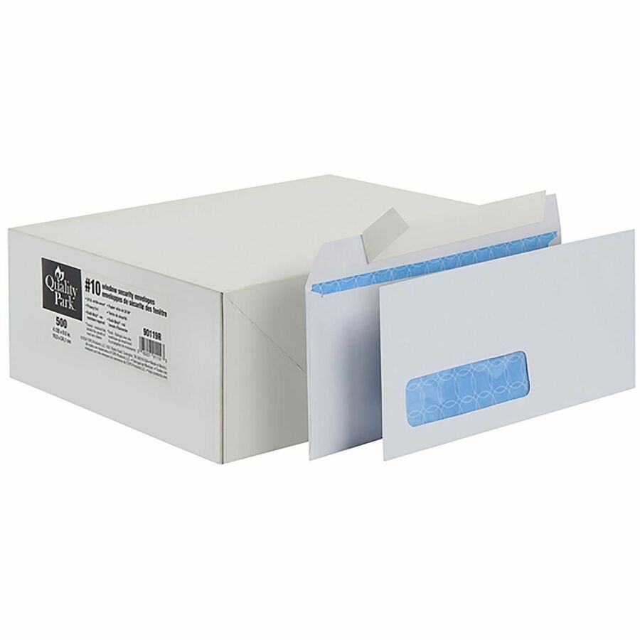Quality Park No. 10 Single Window Security Tint Treated Business Envelopes - Business - #10 - 4 1/8" Width x 9 1/2" Length - 24 lb - Flap - White - 1 Box