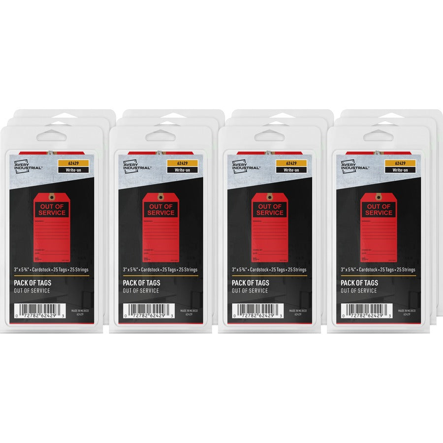 Avery®, Preprinted OUT OF SERVICE Red Service Tags - 5.75" Length x 3" Width - Card Stock - Red - 1 Pack