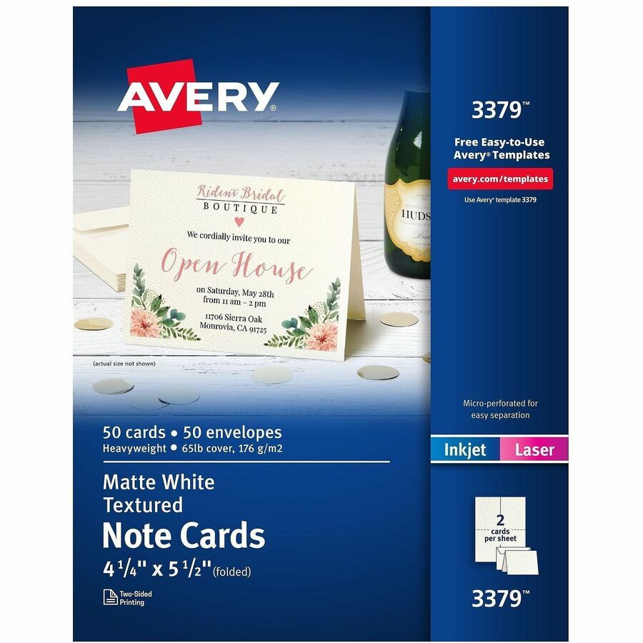Avery®, Note Card - Textured - White - 50/Pack - 6 / Carton